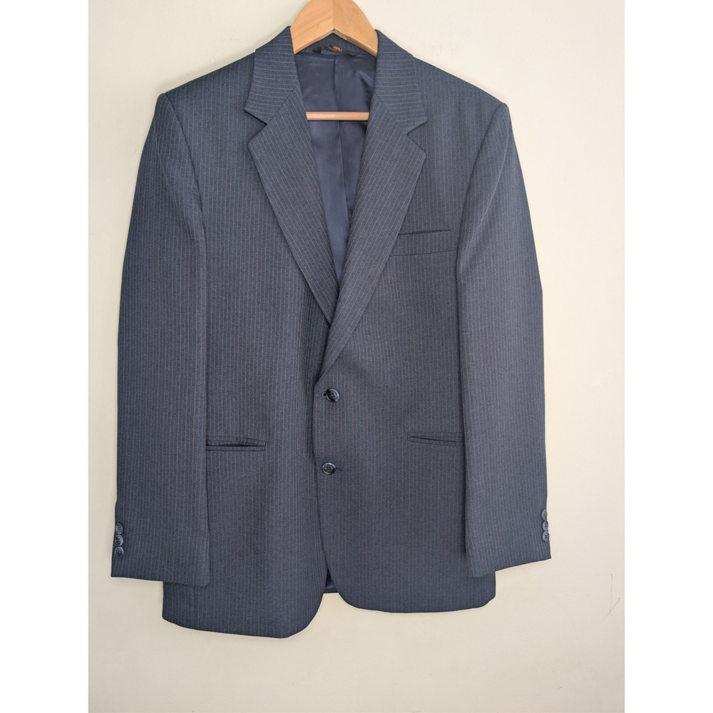 Haggar Mens Navy Pinstripe Suit Jacket Blazer Size 38R Career Business‎